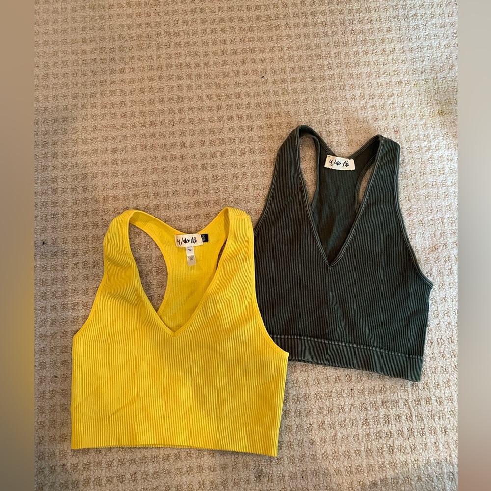 Two Ribbed V Neck Tank Top/Bra
